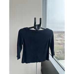 Dana Buchman Navy Blue Knit Boat Neck top 3/4 Sleeve Petite M Women's